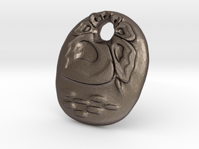 Flower Egg Pendant in Polished Bronzed Silver Steel