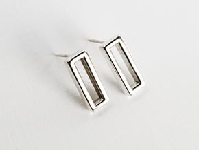 Minimalist Post Earrings, Rectangular Studs in Polished Silver