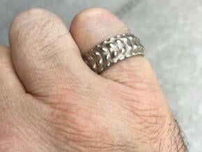 V RING 8 TRIMMED SIZE 11 with internal pattern in Polished Bronzed Silver Steel