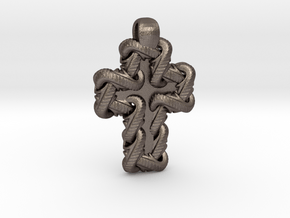 S Chain Cross Pendant in Polished Bronzed Silver Steel