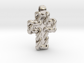 S Chain Cross Pendant in Rhodium Plated Brass
