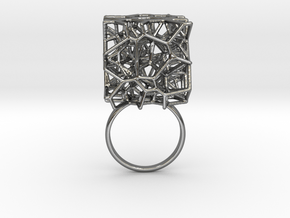 Voronoi Cube Ring (Size 8.5) in Polished Silver