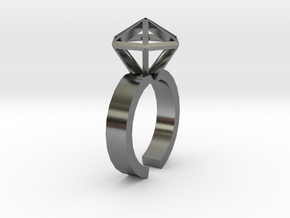 Gold Stereodiamond Ring in Polished Silver: Small