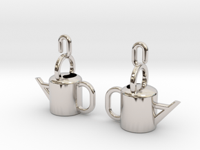 Watering Can Earrings in Rhodium Plated Brass