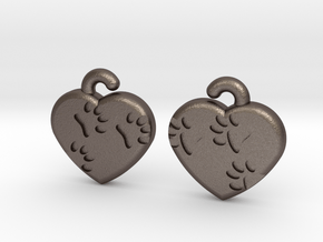 Pawprints On My Heart Earrings in Polished Bronzed Silver Steel