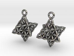 Flower Of Life Star Tetrahedron Earrings  in Polished Silver