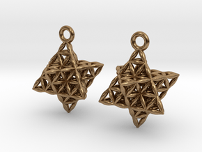 Flower Of Life Star Tetrahedron Earrings  in Natural Brass