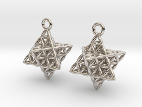 Flower Of Life Star Tetrahedron Earrings  in Platinum