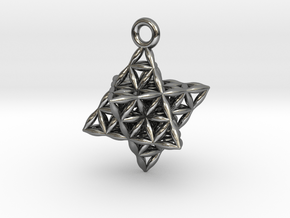 Flower Of Life Star Tetrahedron Pendant .8" in Polished Silver