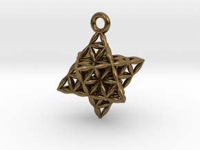 Flower Of Life Star Tetrahedron Pendant .8" in Natural Bronze