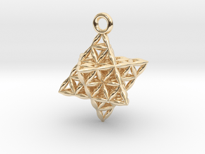 Flower Of Life Star Tetrahedron Pendant .8" in 14k Gold Plated Brass