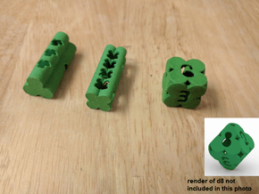 Clover Dice (d3/d4/d6/d8) in Green Processed Versatile Plastic: Polyhedral Set