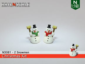 2 Snowmen (N 1:160) in Gray Fine Detail Plastic