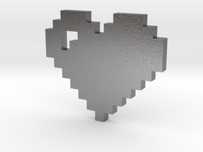 8 bit Pixel heart in Natural Silver: Small