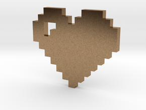 8 bit Pixel heart in Natural Brass: Small