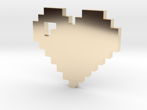 8 bit Pixel heart in 14k Gold Plated Brass: Small