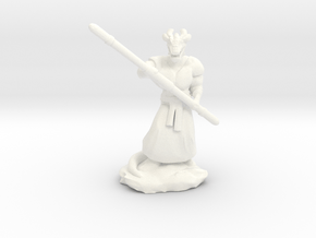 Muscular Dragonborn Monk with Quarterstaff  in White Processed Versatile Plastic