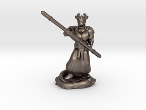 Muscular Dragonborn Monk with Quarterstaff  in Polished Bronzed Silver Steel