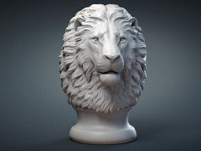Lion Head, statuette. 10 cm in White Natural Versatile Plastic
