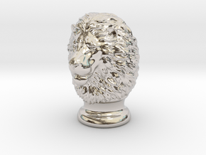 Lion Head, statuette. 10 cm in Rhodium Plated Brass