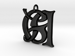 Monogram Initials GA Pendant  in Matte Black Steel