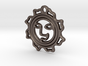 Happy Sun Pendant - (3 cm) in Polished Bronzed Silver Steel
