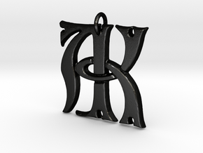 Monogram Initials AK Pendant  in Matte Black Steel