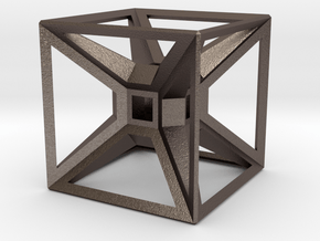 Tesseract Desk Sculpture in Polished Bronzed Silver Steel