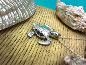 Baby Turtle Heart Pendant in Polished Silver