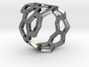 Honeycomb Ring in Fine Detail Polished Silver: 8 / 56.75