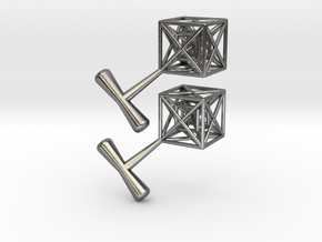 Hypercube Cuff Links in Polished Silver