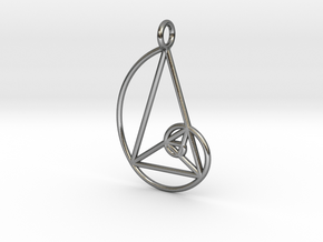 Golden Phi Spiral Isosceles Triangle Grid Pendant in Polished Silver: Small