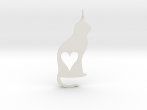 Cat Heart Ornament in White Natural Versatile Plastic
