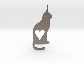 Cat Heart Ornament in Polished Bronzed Silver Steel