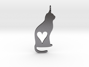 Cat Heart Ornament in Polished and Bronzed Black Steel