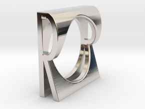 R RING SZ6.5 in Rhodium Plated Brass
