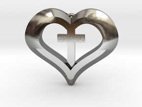heart cross in Polished Silver