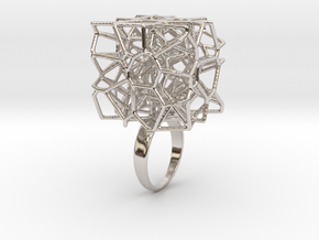 Voronoi Cube Ring (size 5) in Rhodium Plated Brass