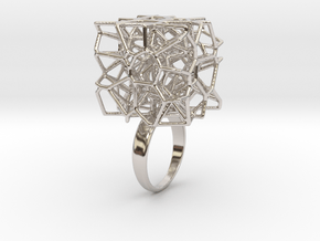 Voronoi Cube Ring (Size 7) in Rhodium Plated Brass