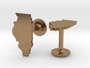 Illinois State Cufflinks in Natural Brass