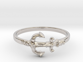 Anchor Of Hope Ring  in Rhodium Plated Brass: 6 / 51.5