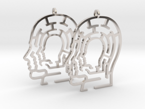 Head Maze Earrings in Rhodium Plated Brass