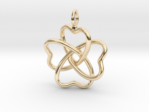 Heart Petals 4 Leaf Clover - 3.3cm - wLoopet in 14k Gold Plated Brass