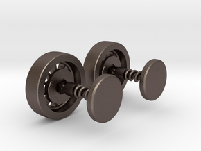 Formula 1 Wheel cufflinks in Polished Bronzed Silver Steel