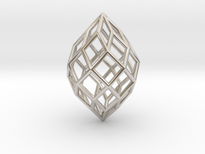 0491 Polar Zonohedron E [7] #001 in Rhodium Plated Brass
