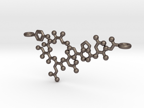 Oxytocin Molecule 3D printed Pendant Necklace  in Polished Bronzed Silver Steel