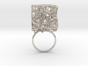 Voronoi Cube Ring (Size 8.5) in Rhodium Plated Brass
