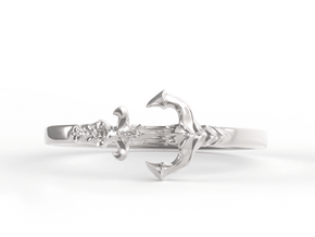 Anchor Of Hope Ring  in Fine Detail Polished Silver: 6 / 51.5