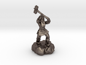 Dwarf Fighter With Warhammer in Polished Bronzed Silver Steel