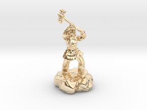 Dwarf Fighter With Warhammer in 14k Gold Plated Brass